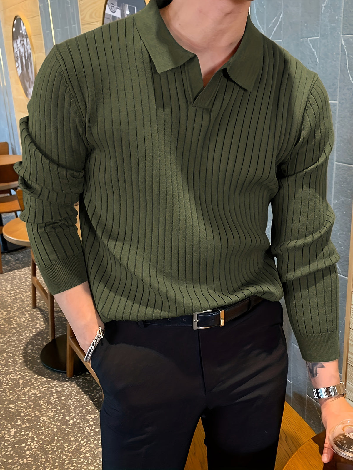 KNIT POLO PULLOVER SWEATER FOR MEN
