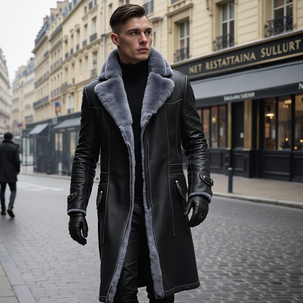 FAUX FUR LINED LONG COAT FOR MEN