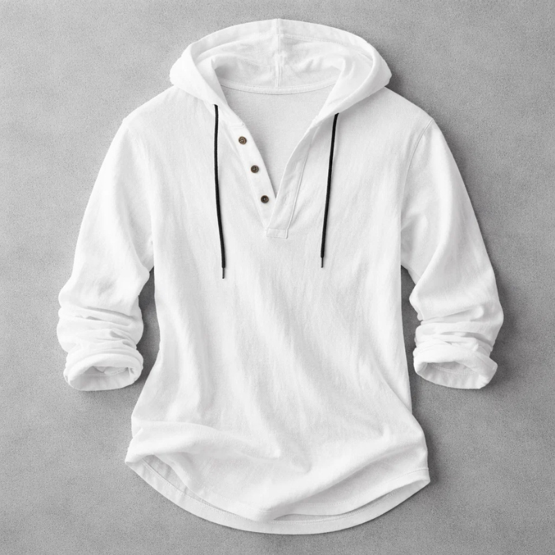 RELAXED HOODED HENLEY SHIRT FOR MEN