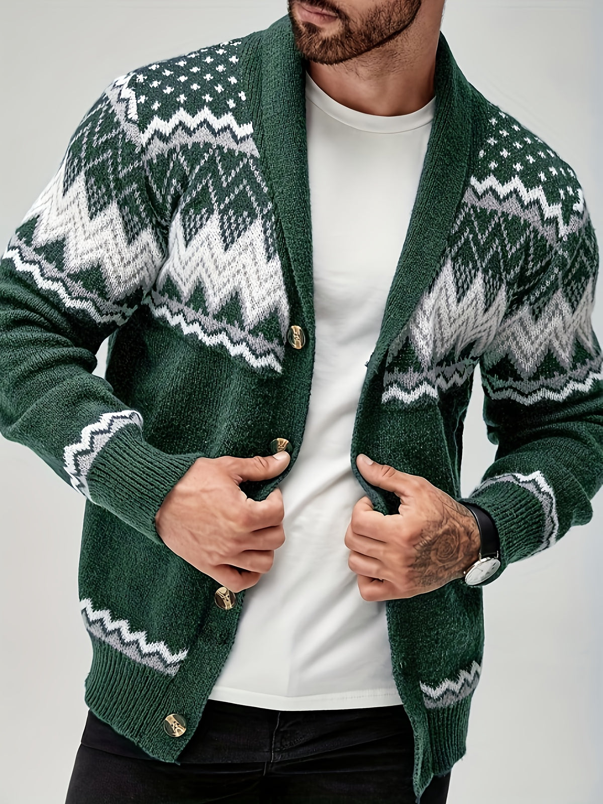 GEOMETRIC PATTERN CARDIGAN FOR MEN