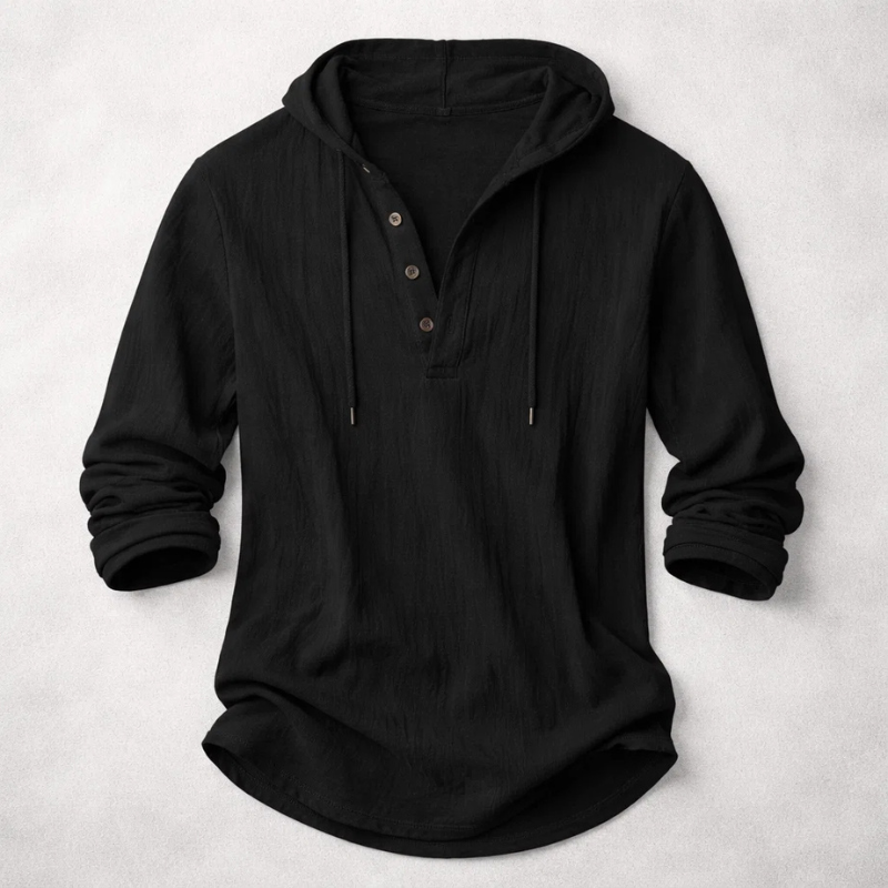RELAXED HOODED HENLEY SHIRT FOR MEN