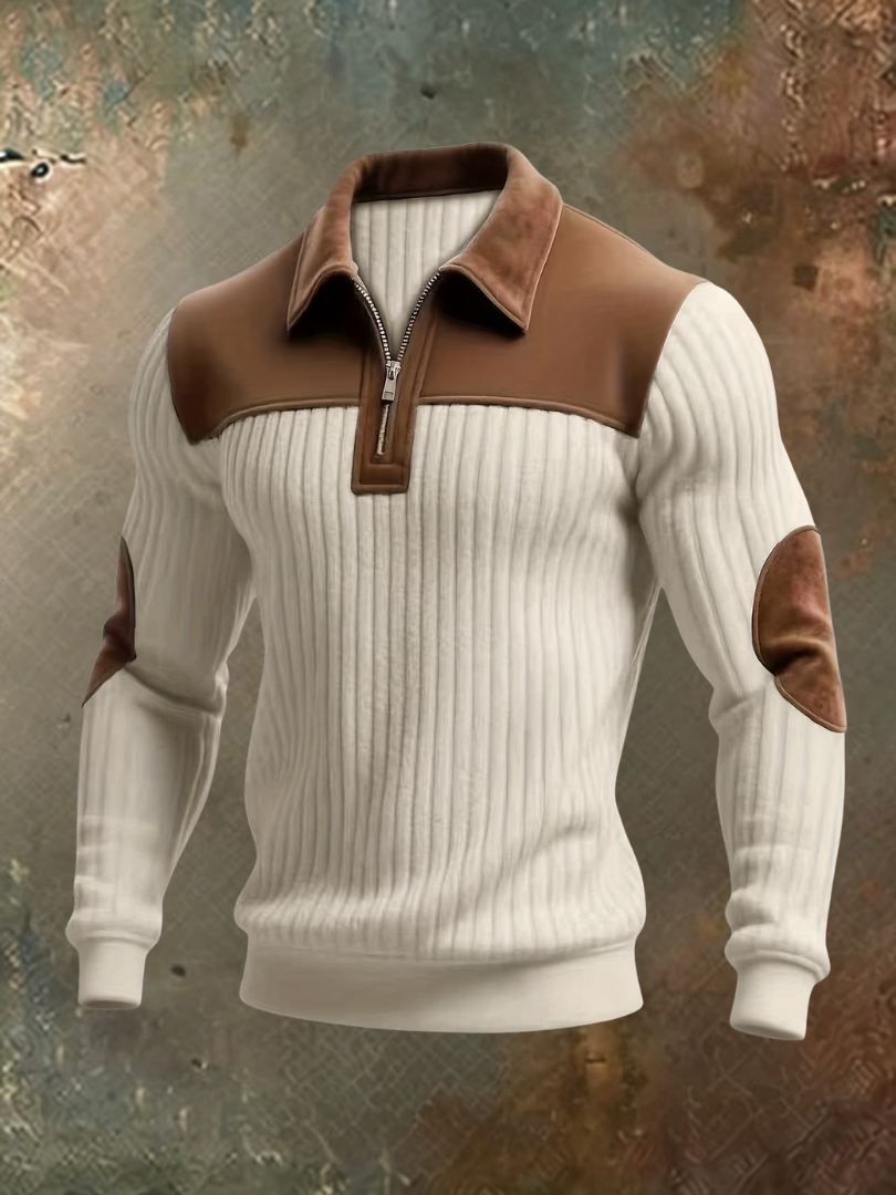 RIBBED POLO HALF ZIP SWEATER FOR MEN