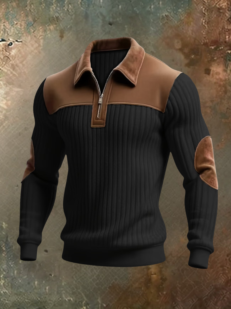 RIBBED POLO HALF ZIP SWEATER FOR MEN