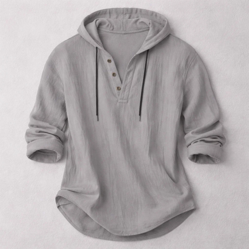 RELAXED HOODED HENLEY SHIRT FOR MEN
