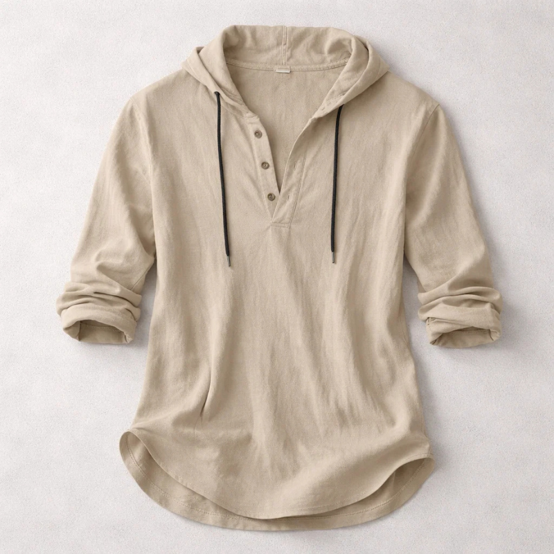 RELAXED HOODED HENLEY SHIRT FOR MEN