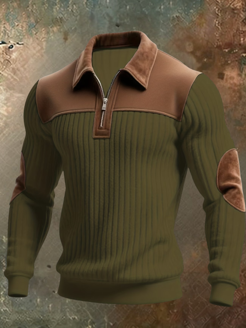 RIBBED POLO HALF ZIP SWEATER FOR MEN