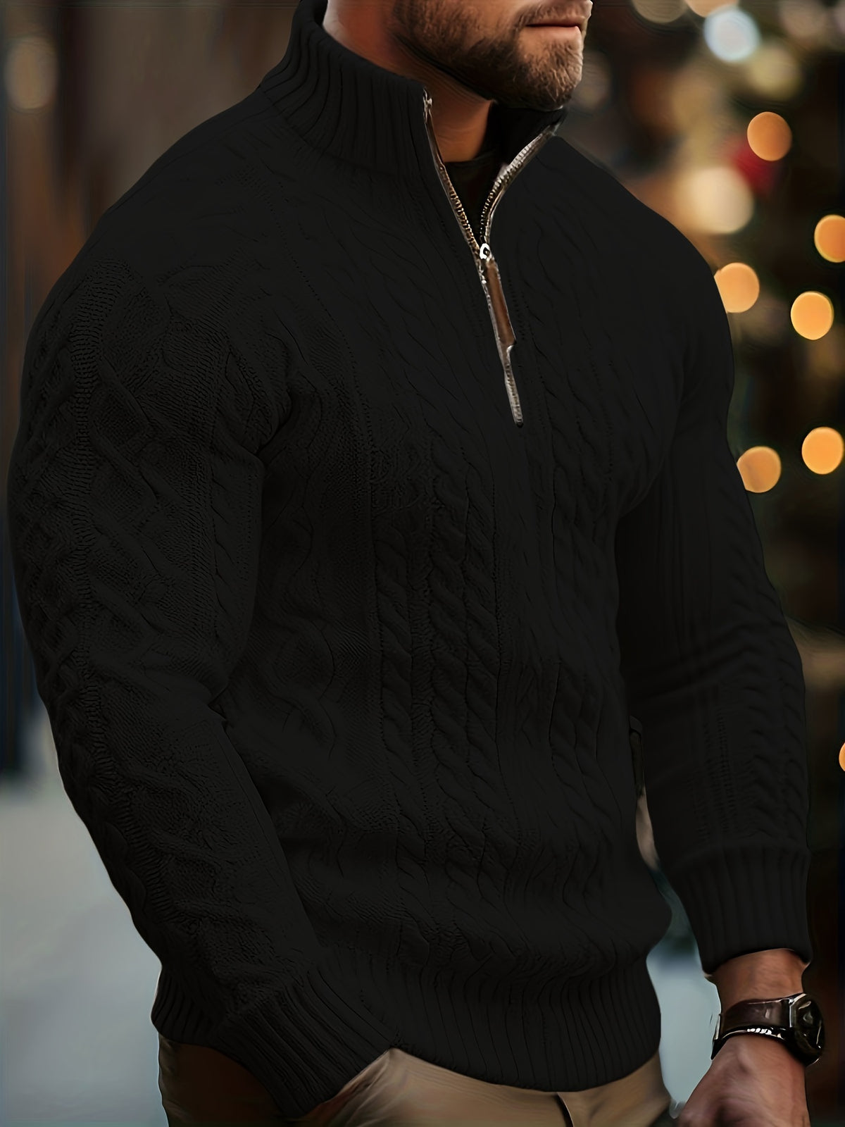 CABLE KNIT QUARTER ZIP SWEATER FOR MEN