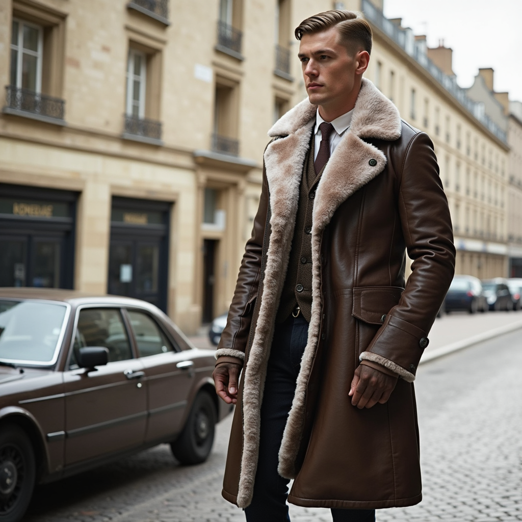 FAUX FUR LINED LONG COAT FOR MEN
