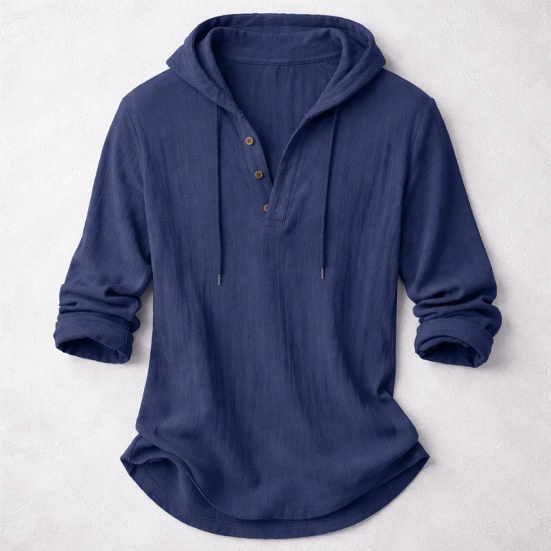 RELAXED HOODED HENLEY SHIRT FOR MEN
