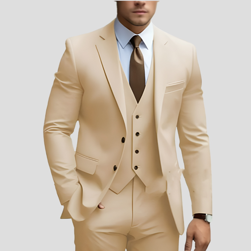 THREE PIECE BEIGE SUIT FOR MEN