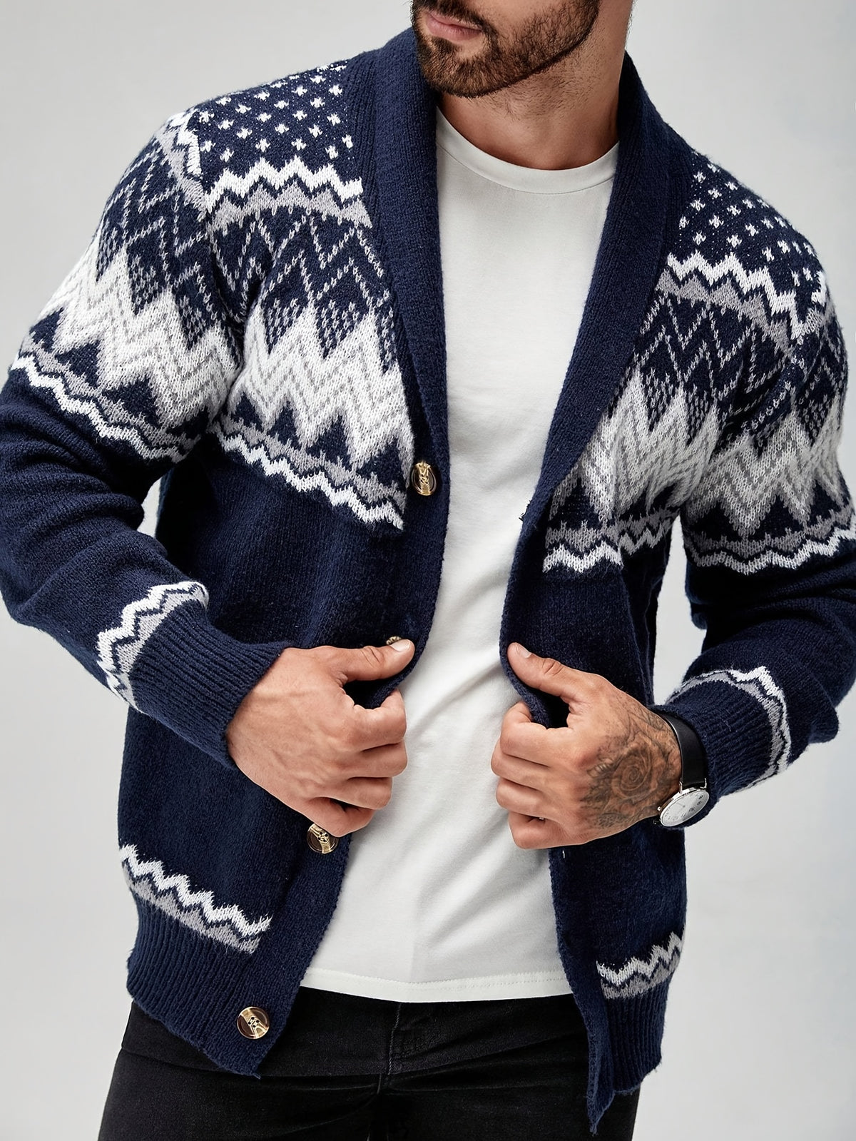 GEOMETRIC PATTERN CARDIGAN FOR MEN