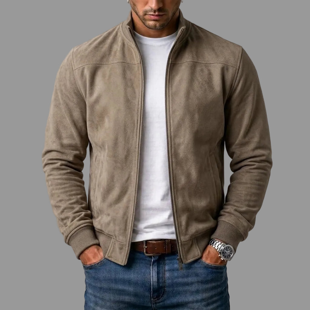 RIBBED SUEDE BOMBER JACKET FOR MEN