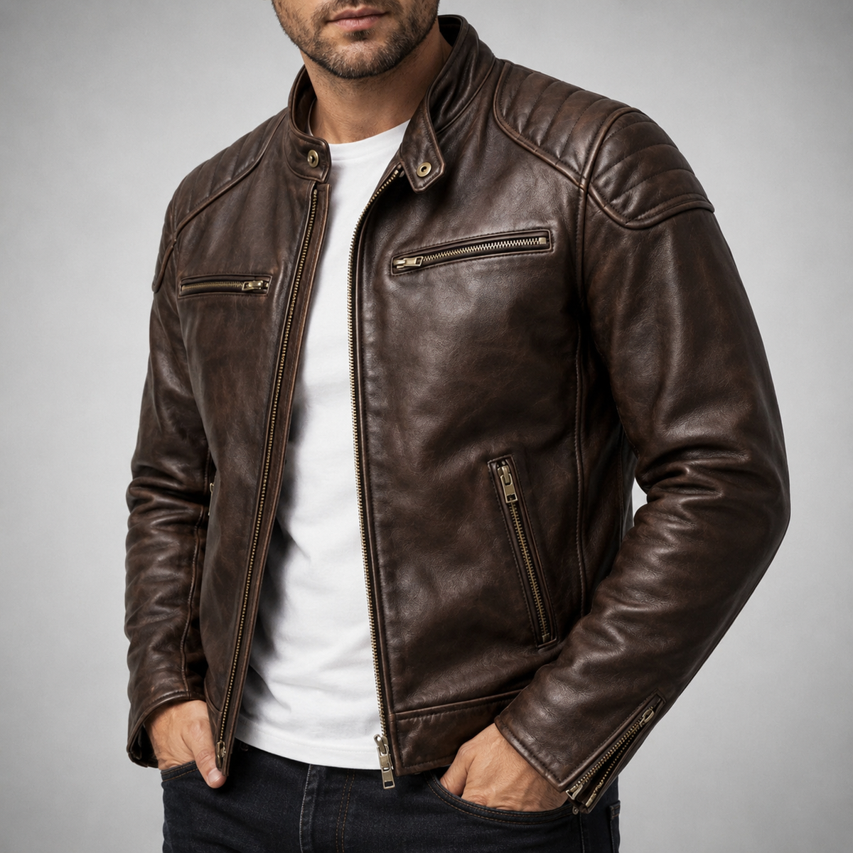 MOTO STYLE ZIP JACKET FOR MEN