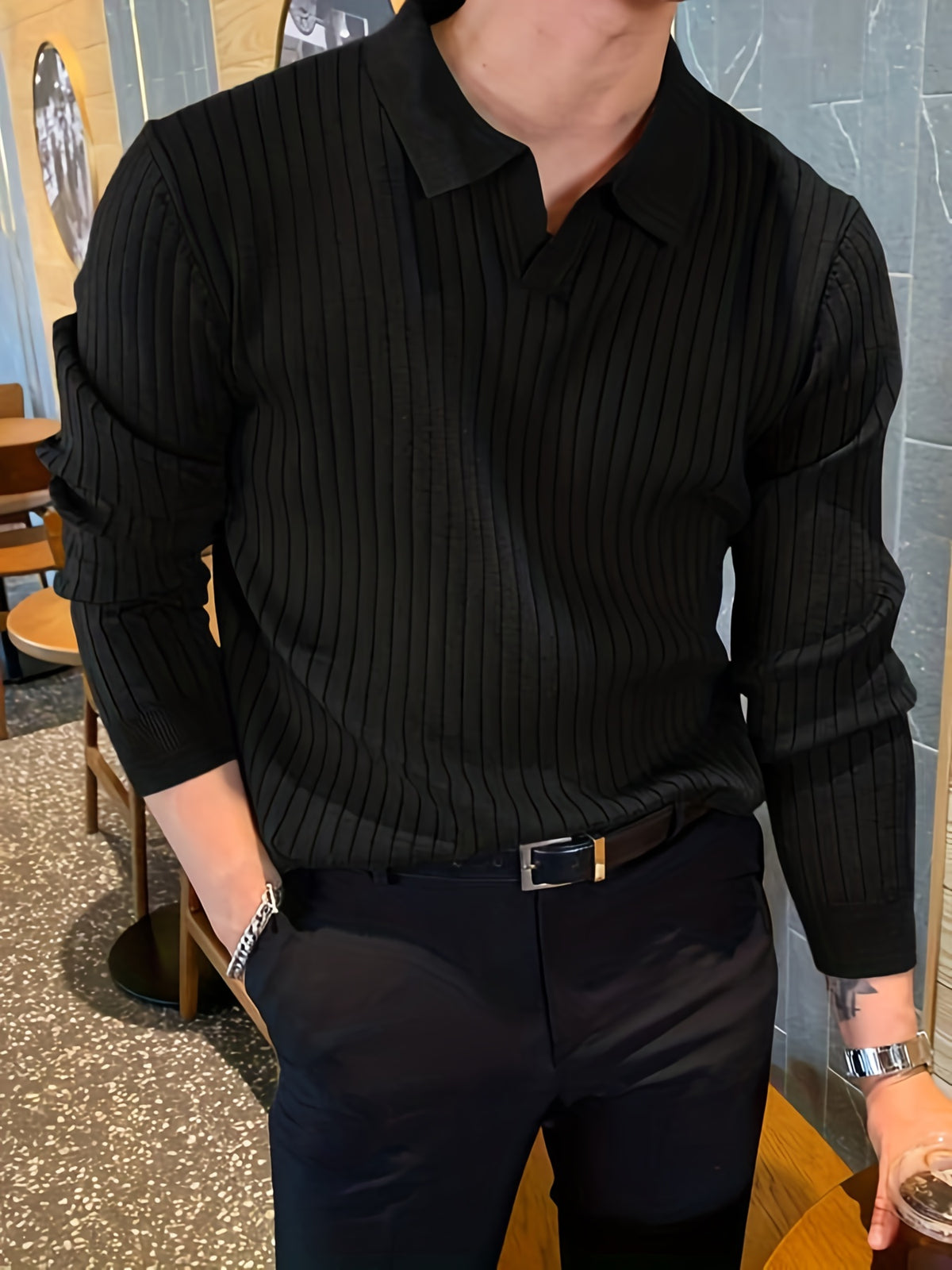 KNIT POLO PULLOVER SWEATER FOR MEN