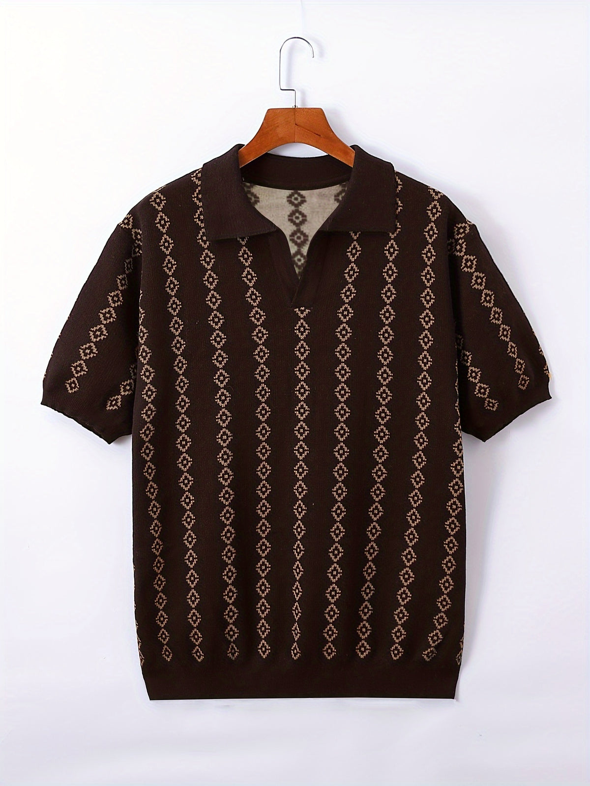 GEOMETRIC V-NECK POLO SHIRT FOR MEN