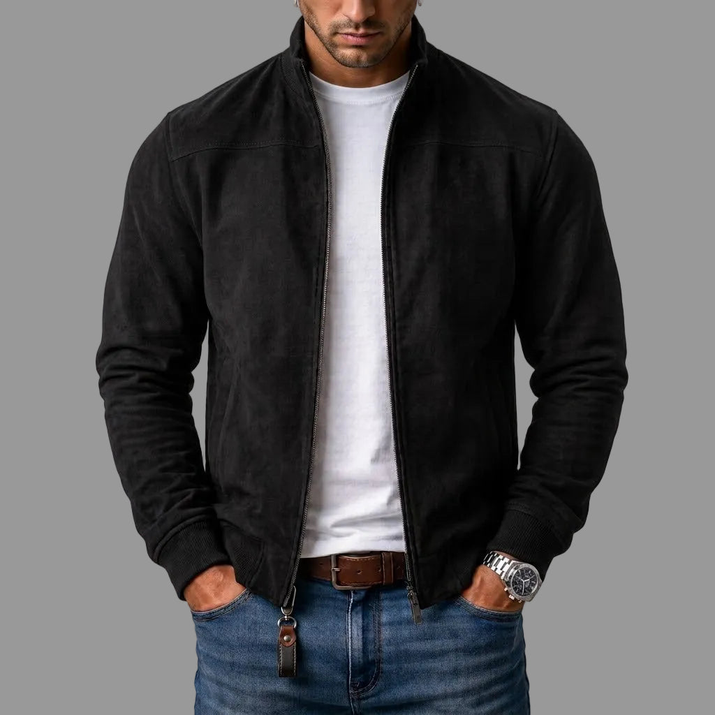 RIBBED SUEDE BOMBER JACKET FOR MEN