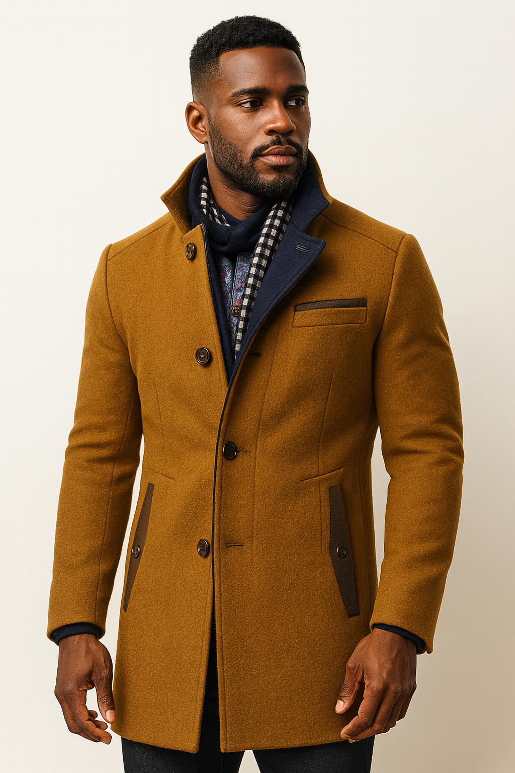 STAND COLLAR OVERCOAT FOR MEN