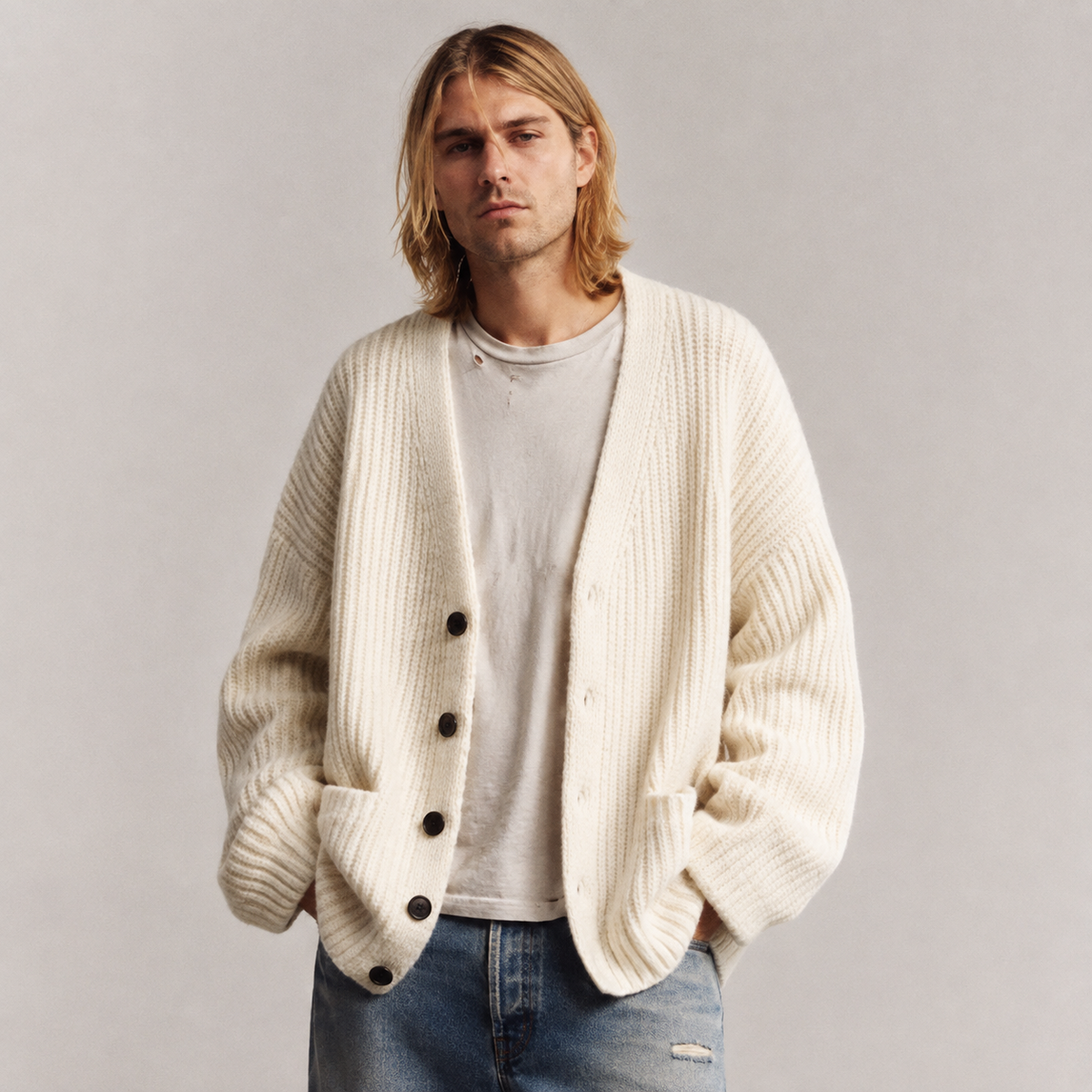 OVERSIZED V NECK CARDIGAN FOR MEN