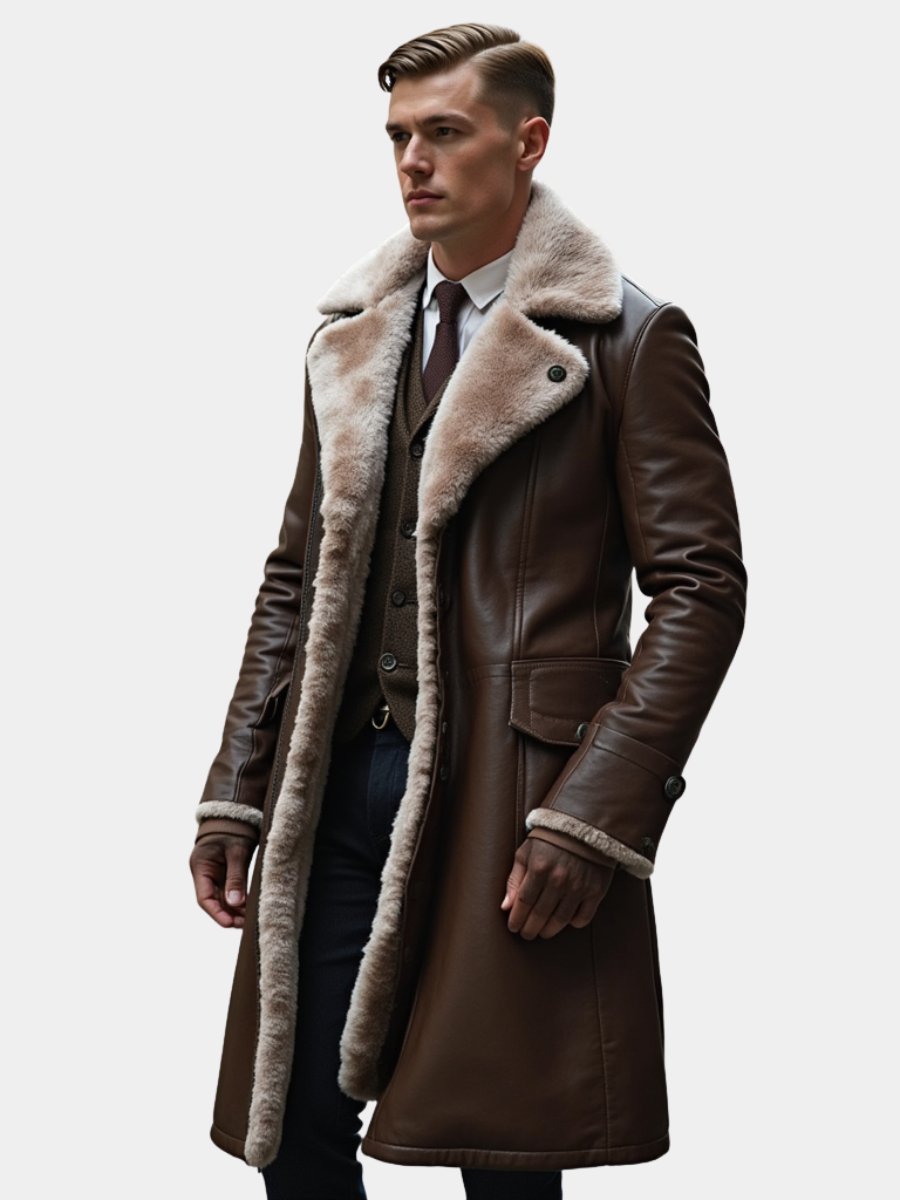 FAUX FUR LINED LONG COAT FOR MEN