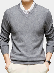 SOLID V-NECK KNIT SWEATER FOR MEN