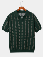 GEOMETRIC V-NECK POLO SHIRT FOR MEN