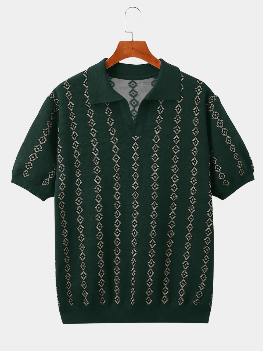 GEOMETRIC V-NECK POLO SHIRT FOR MEN