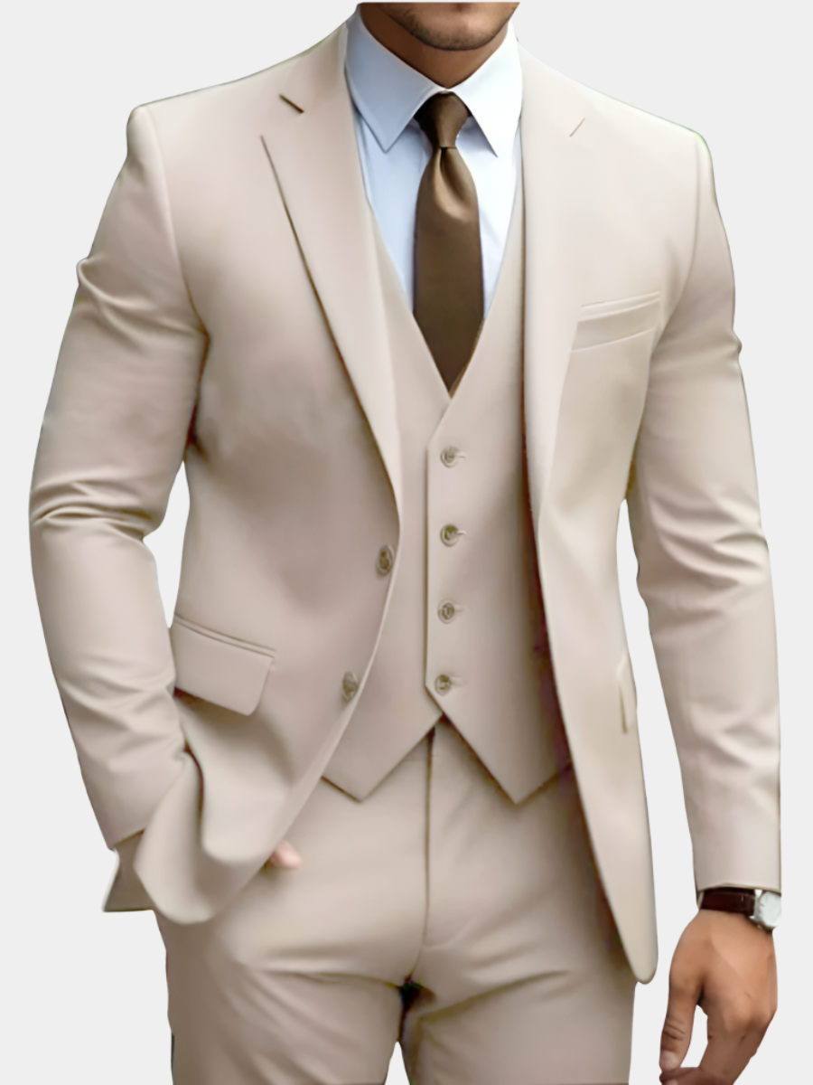 THREE PIECE BEIGE SUIT FOR MEN