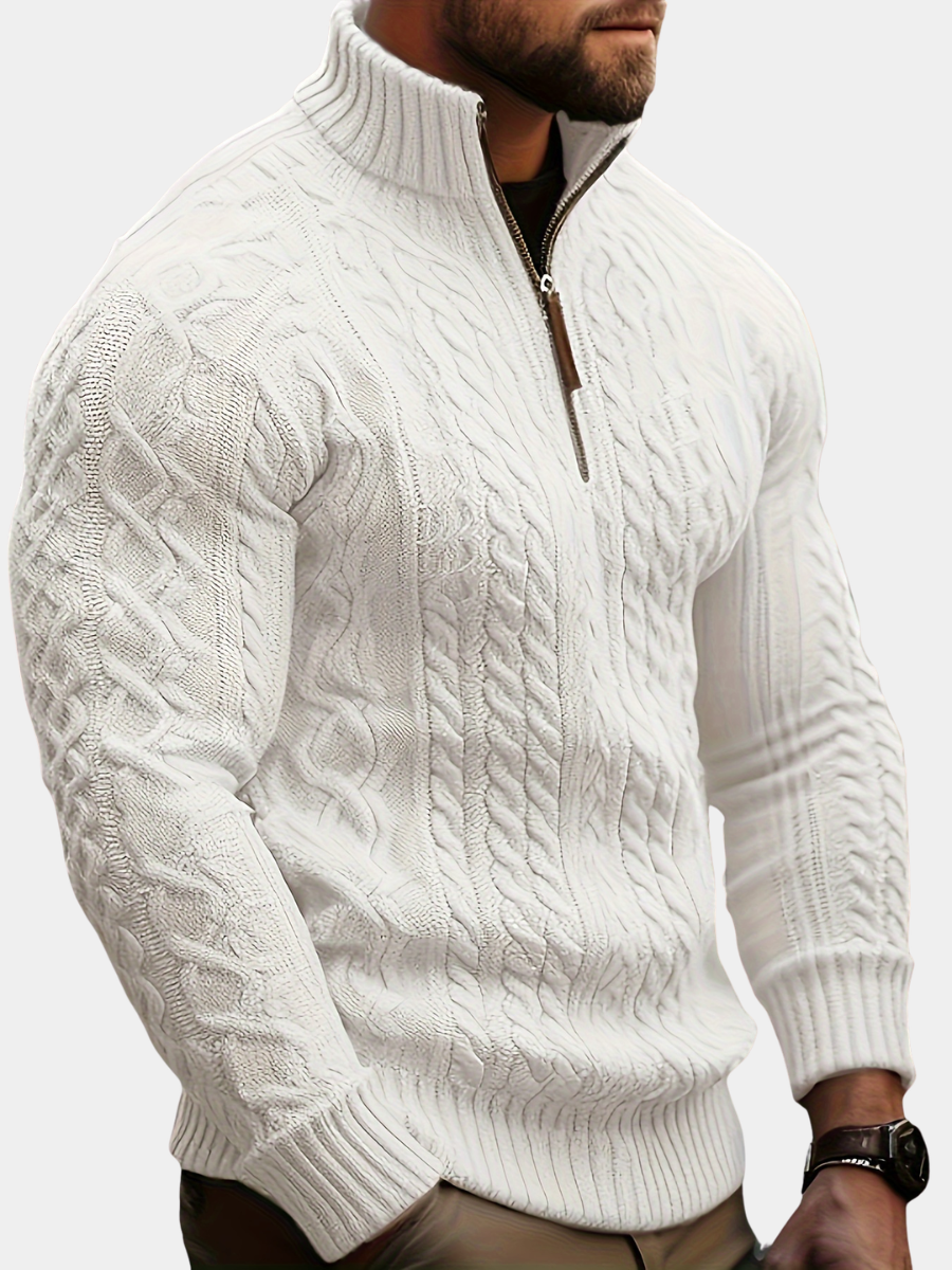 CABLE KNIT QUARTER ZIP SWEATER FOR MEN