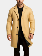 SOLID COLOUR MID LENGTH OVERCOAT FOR MEN