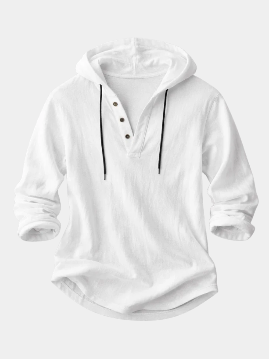 RELAXED HOODED HENLEY SHIRT FOR MEN