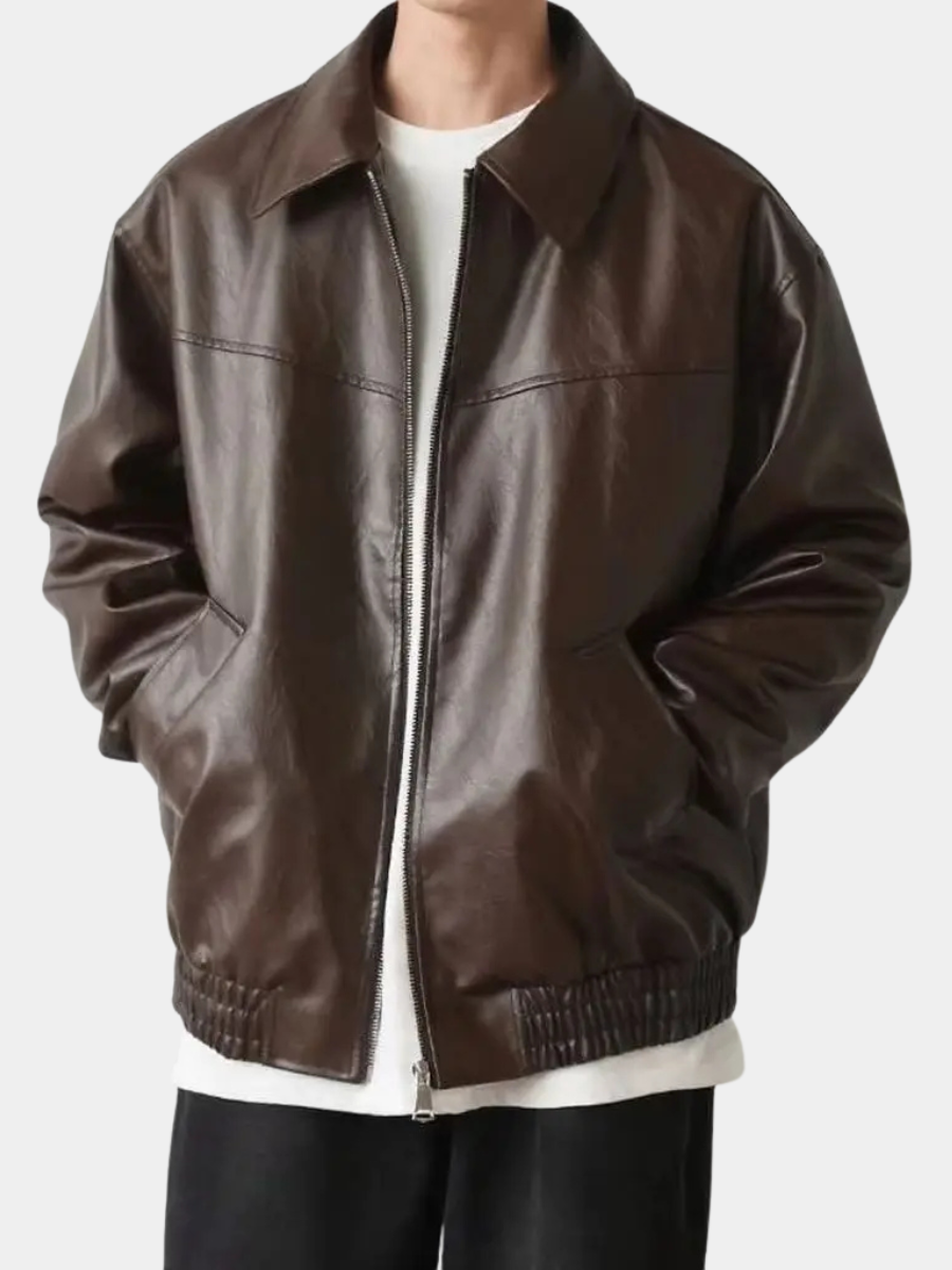 LEATHER EFFECT ZIP JACKET FOR MEN