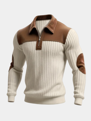 RIBBED POLO HALF ZIP SWEATER FOR MEN