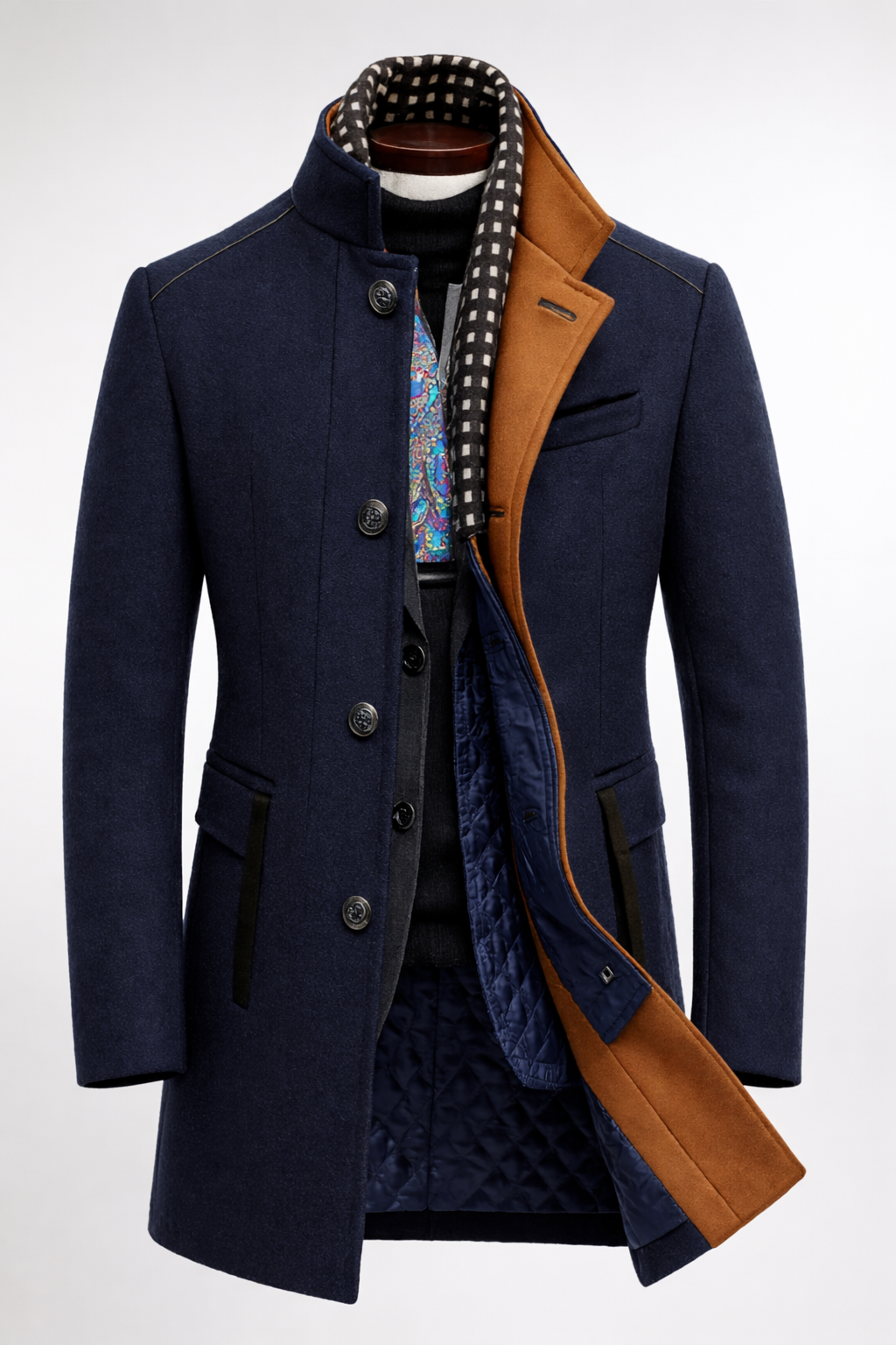STAND COLLAR OVERCOAT FOR MEN