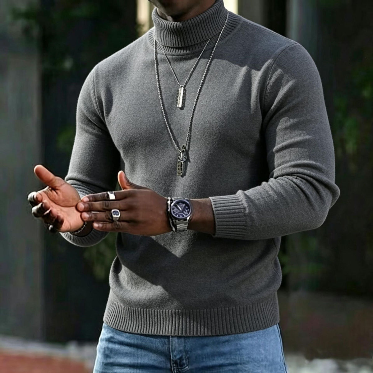 HIGH NECK KNIT SWEATER FOR MEN