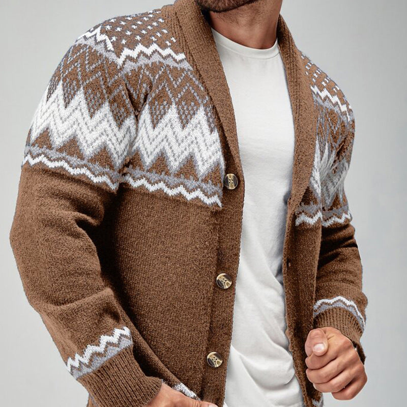 GEOMETRIC PATTERN CARDIGAN FOR MEN