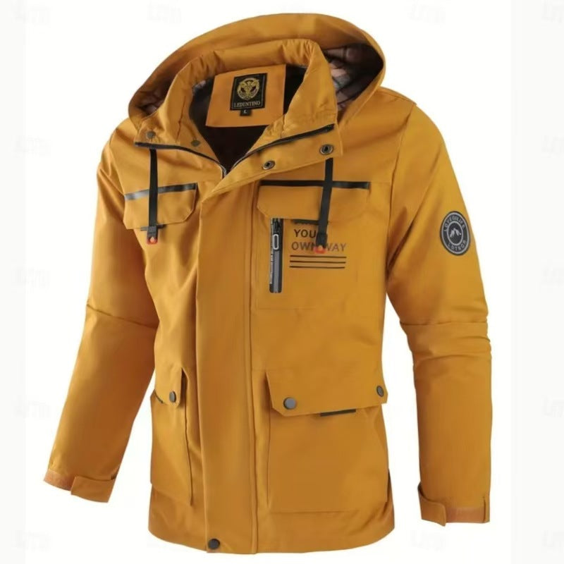 ALPHABET PRINT HOODED PILOT JACKET FOR MEN