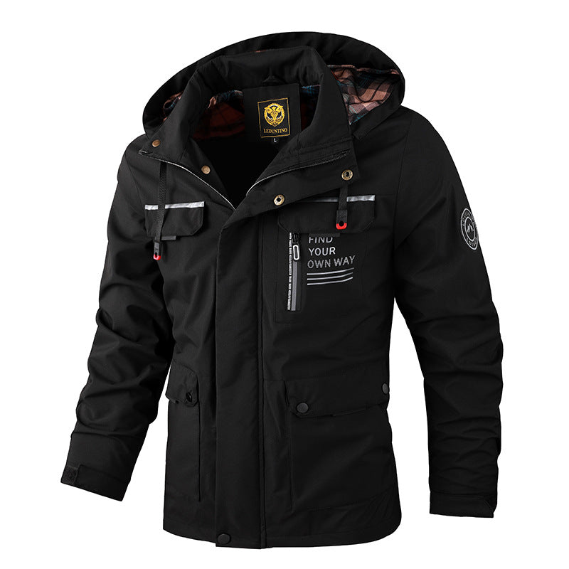 ALPHABET PRINT HOODED PILOT JACKET FOR MEN