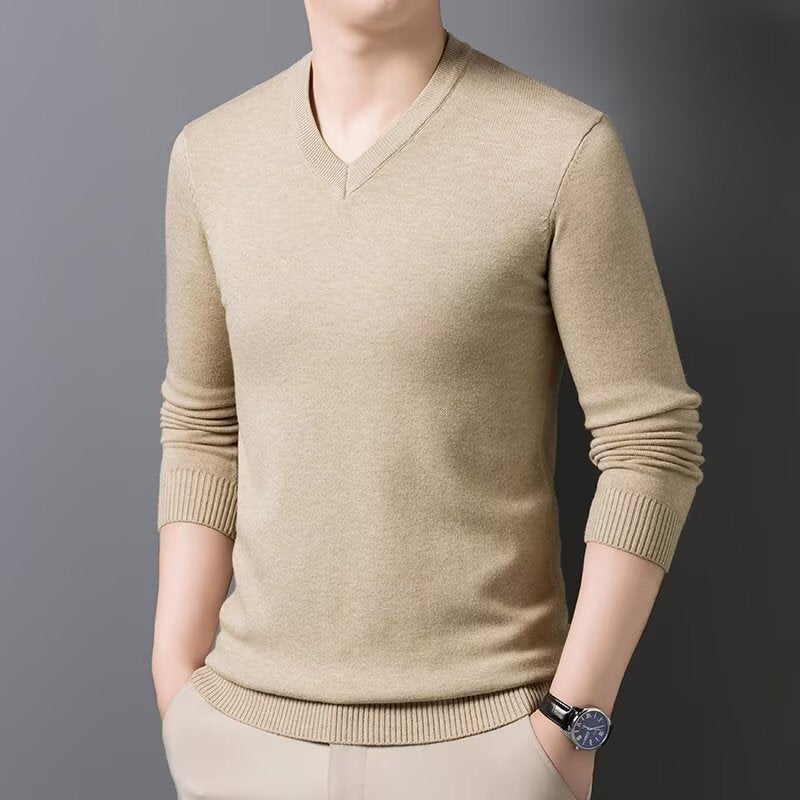 SOLID V-NECK KNIT SWEATER FOR MEN