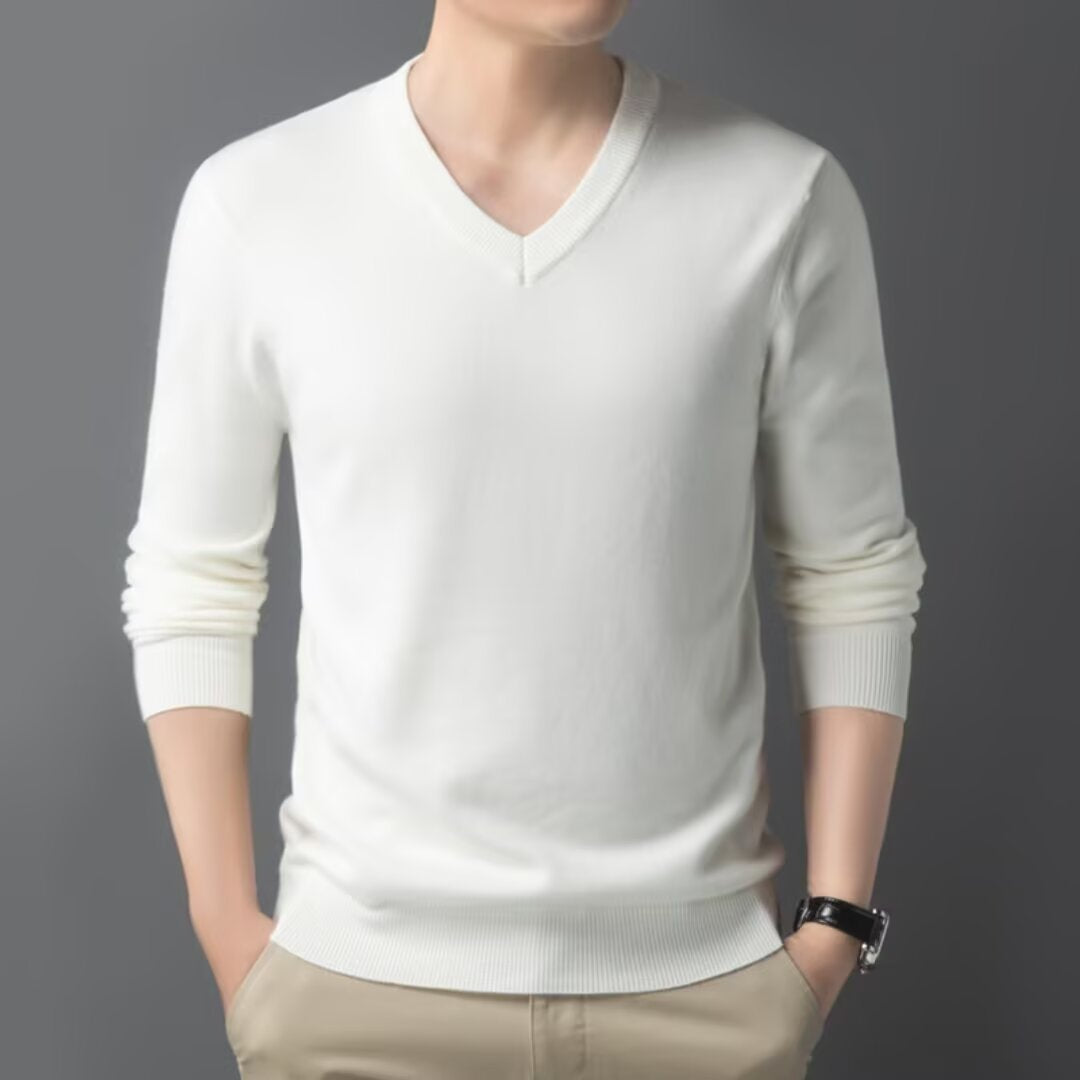 SOLID V-NECK KNIT SWEATER FOR MEN