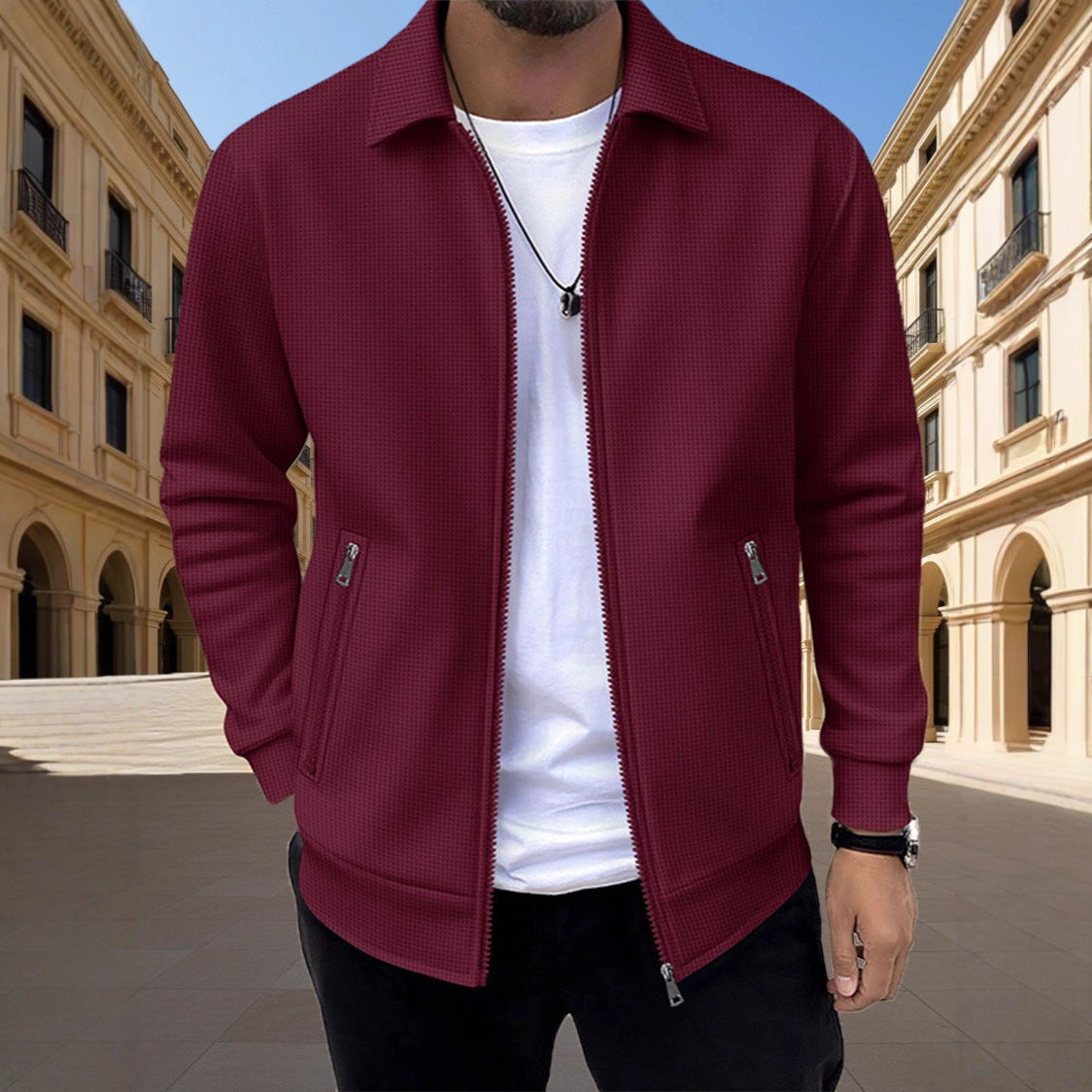 STAND COLLAR ZIP CARDIGAN FOR MEN