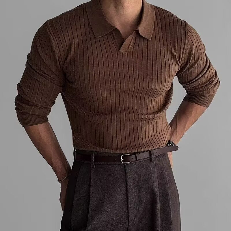 KNIT POLO PULLOVER SWEATER FOR MEN