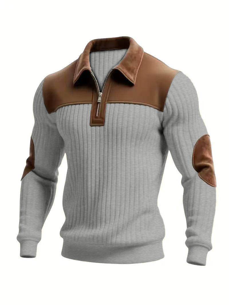 RIBBED POLO HALF ZIP SWEATER FOR MEN