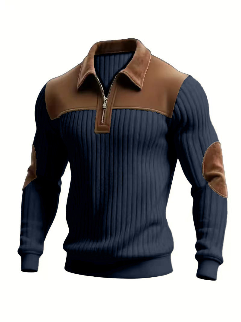 RIBBED POLO HALF ZIP SWEATER FOR MEN