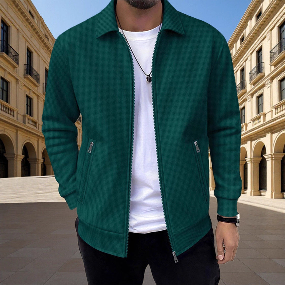 STAND COLLAR ZIP CARDIGAN FOR MEN