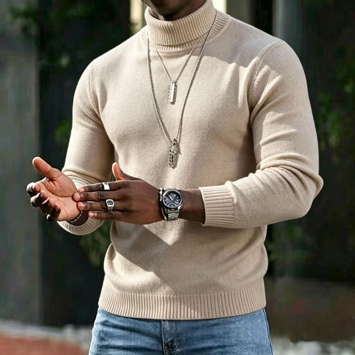 HIGH NECK KNIT SWEATER FOR MEN