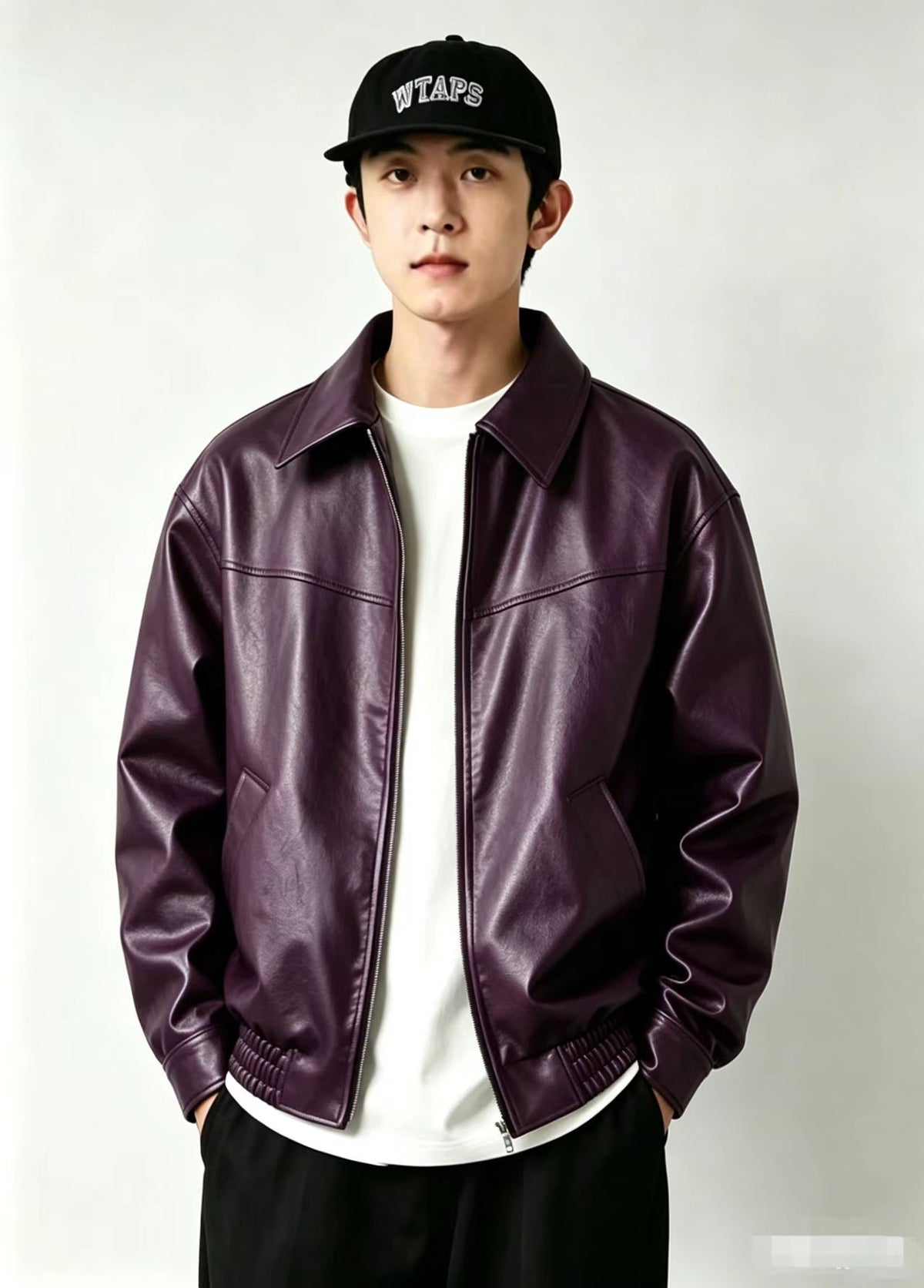 LEATHER EFFECT ZIP JACKET FOR MEN