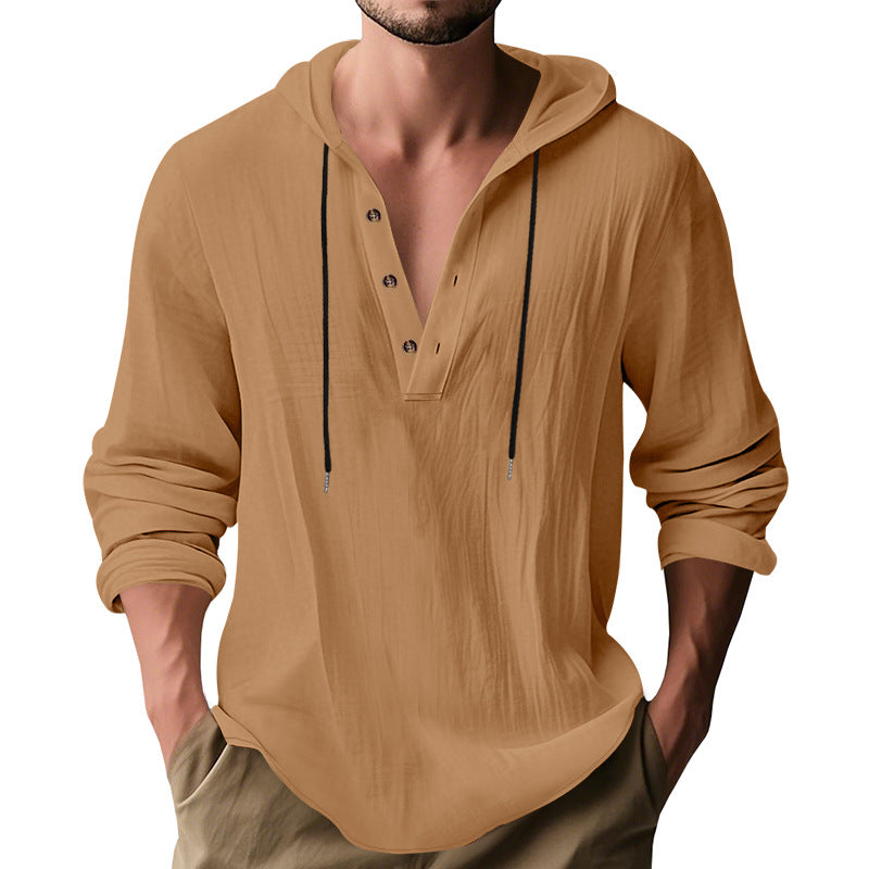 RELAXED HOODED HENLEY SHIRT FOR MEN