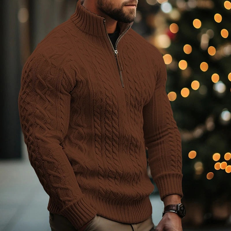 CABLE KNIT QUARTER ZIP SWEATER FOR MEN