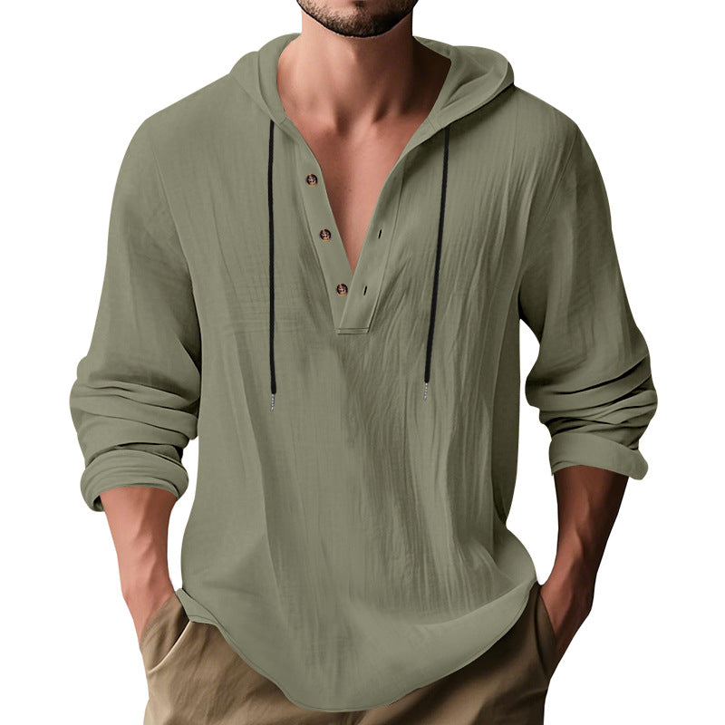 RELAXED HOODED HENLEY SHIRT FOR MEN