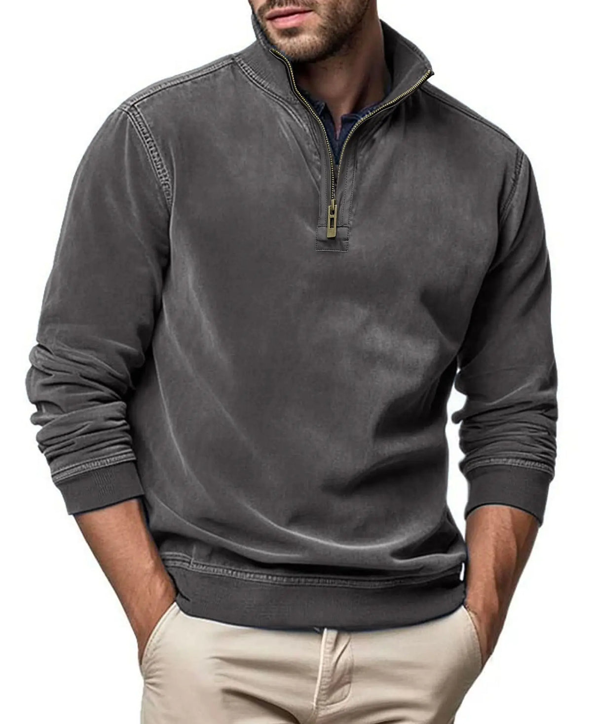 STAND COLLAR ZIP SWEATER FOR MEN